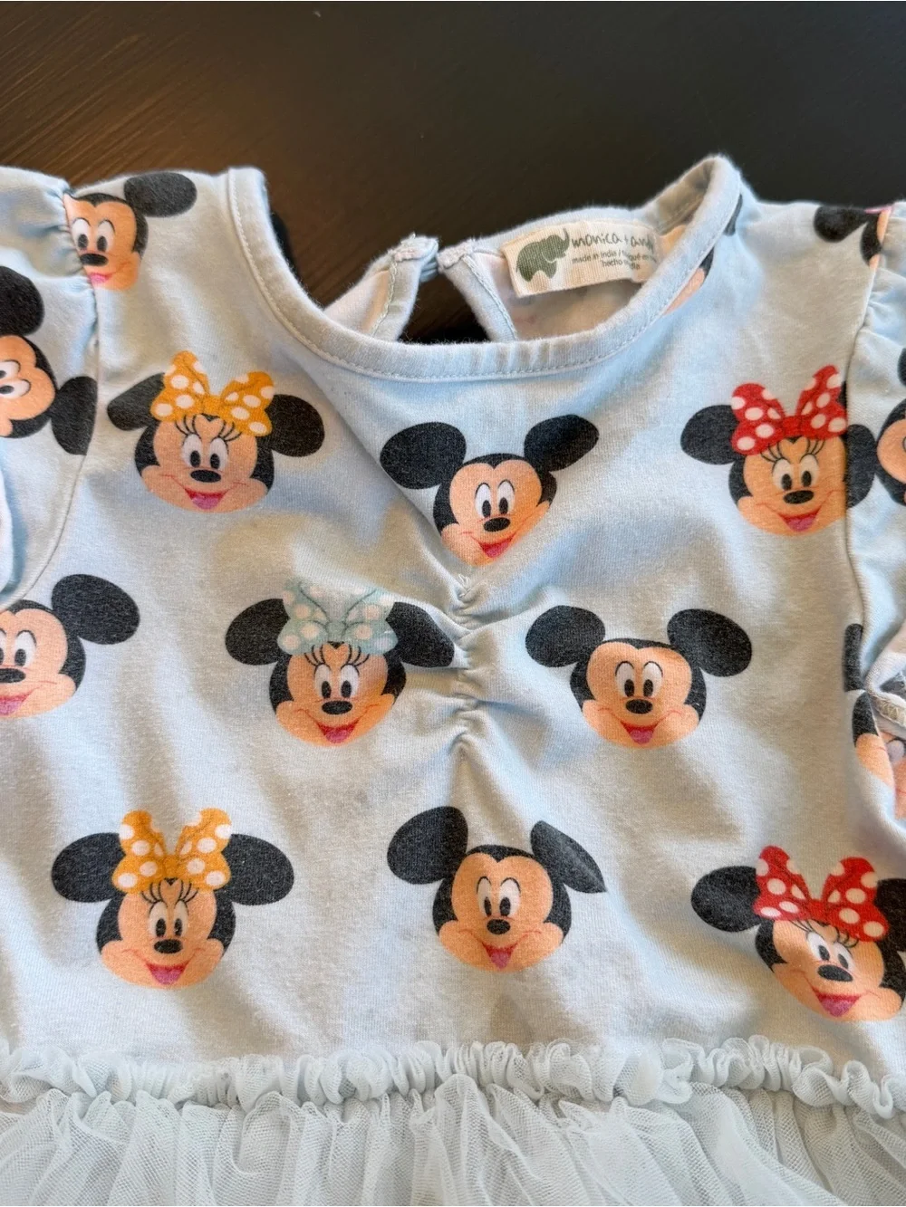 Monica & Andy Disney Baby Minnie & Mickey Print Tulle Dress - Light Blue Sz 3T